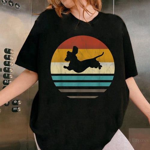 Dachshund Retro Silhouette 70s Grunge Dog Lover T-Shirt Vintage Graphic Top for Men Women