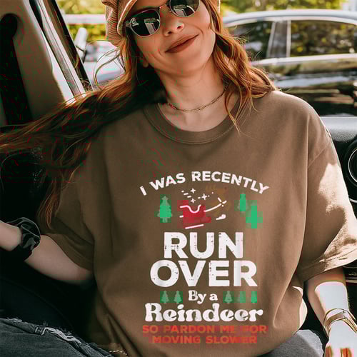 Funny Christmas Reindeer Runover T-Shirt Holiday Novelty Gift for Men and Women