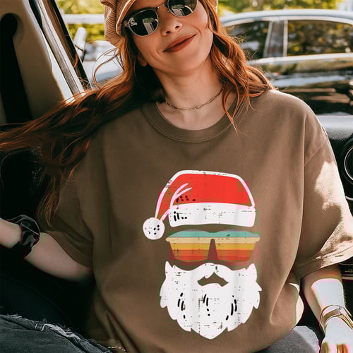 Santa Face Retro Sunglasses Christmas T-Shirt Holiday Gift for Men and Women