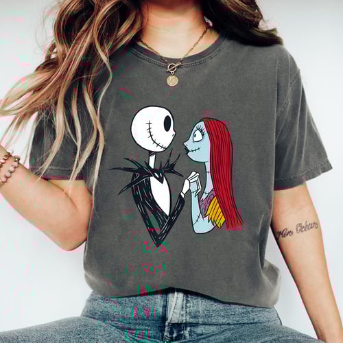 Nightmare Before Christmas Jack and Sally Graphic T-Shirt Unisex Casual Tee Shirt