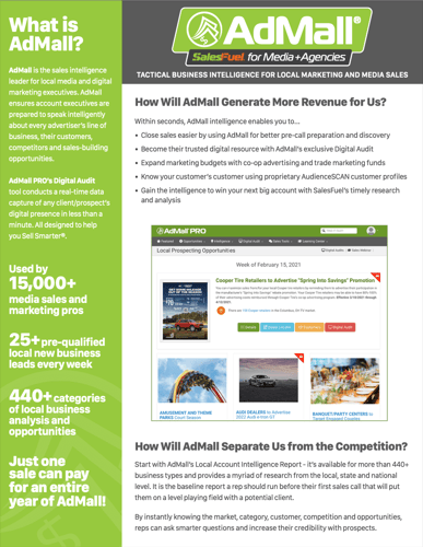 AdMall local media sales digital marketing agency intelligence fact sheet