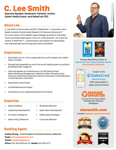 C. Lee Smith, sales credibility, behavioral analyst, entrepreneur, SalesFuel CEO, leadership coach, author, speaker, media guest, podcast host, small business advertising, b2b buyer behavior, b2b sales