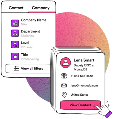 illustrated interface showing a company filter card