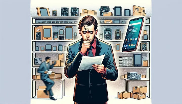 An illustration of a man standing in a room full of electronics.