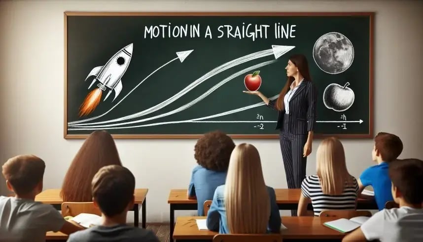 Intro image of 1D motion taught in class