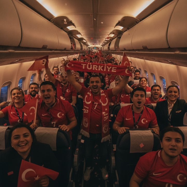 Milli Takım Taraftarlarından Uçakta Coşkulu Destek: İstanbul'dan San Francisco'ya Tezahaüratlar Yükseldi