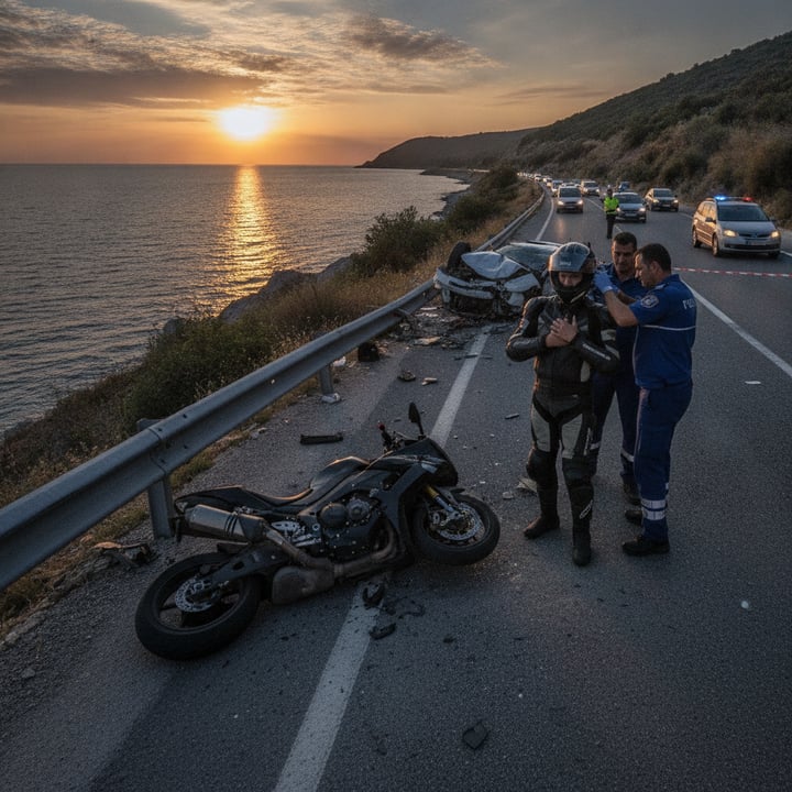 Arnavutluk'ta Motosiklet Sürücüsünü Ölümden Döndüren Kaza Kamerada