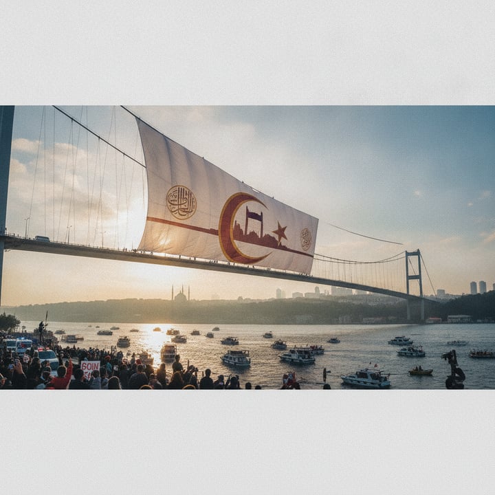 Fatih Sultan Mehmet Köprüsü'ne Amblem Taşıyan Bayrak Asıldı: Olay Yaratması Bekleniyor