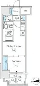 D 1DKの間取り図