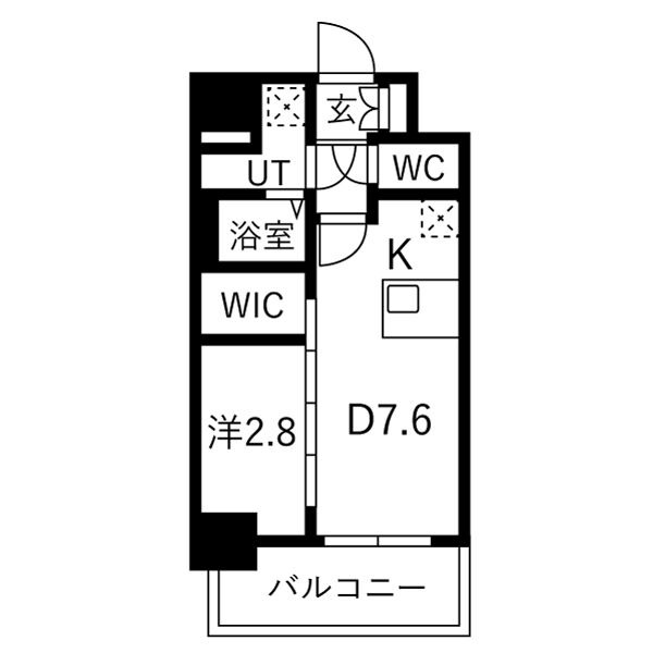 E 1DKの間取り図