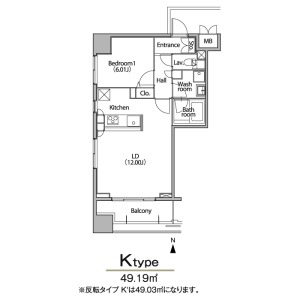 K 1LDKの間取り図