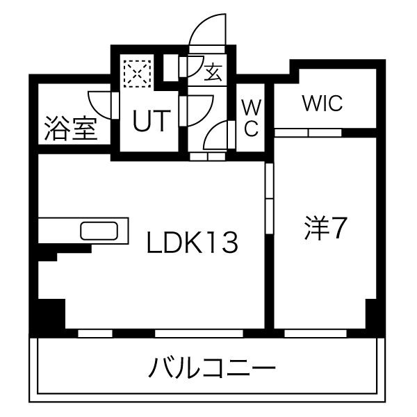 B 1LDKの間取り図