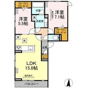 B1 2LDKの間取り図