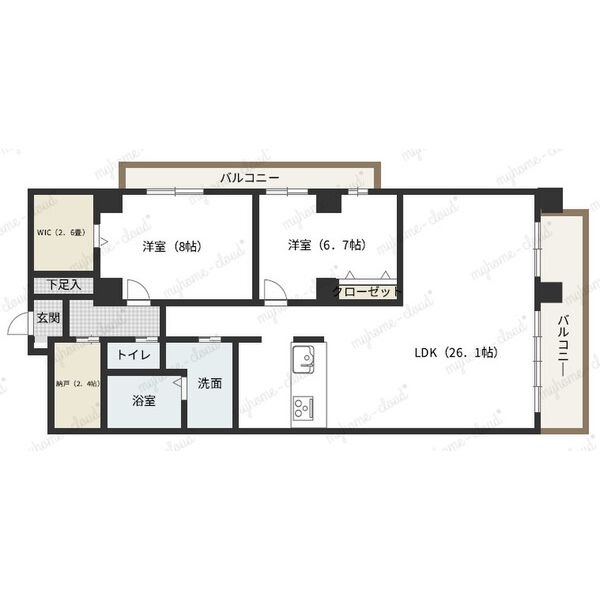B 2LDKの間取り図