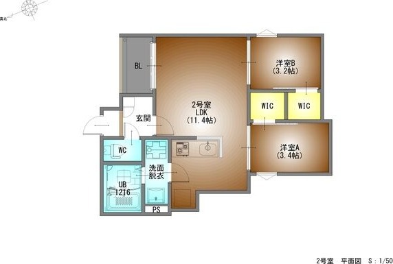 B 2LDKの間取り図