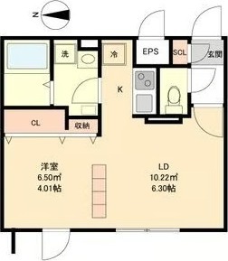 B 1LDKの間取り図