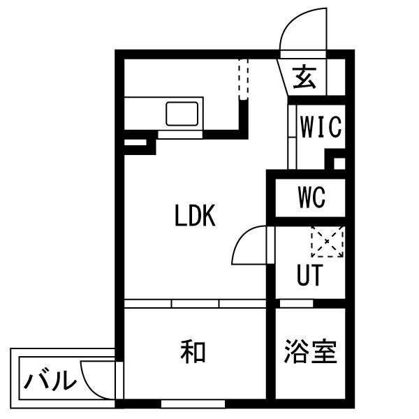 B 1LDKの間取り図