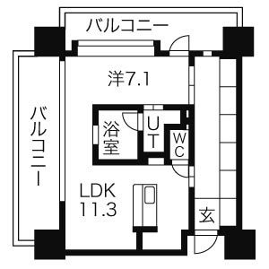 D 1LDKの間取り図