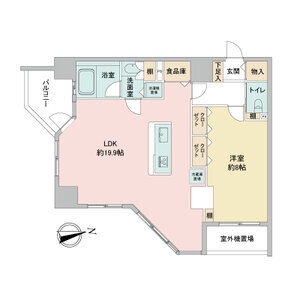 H 1LDKの間取り図