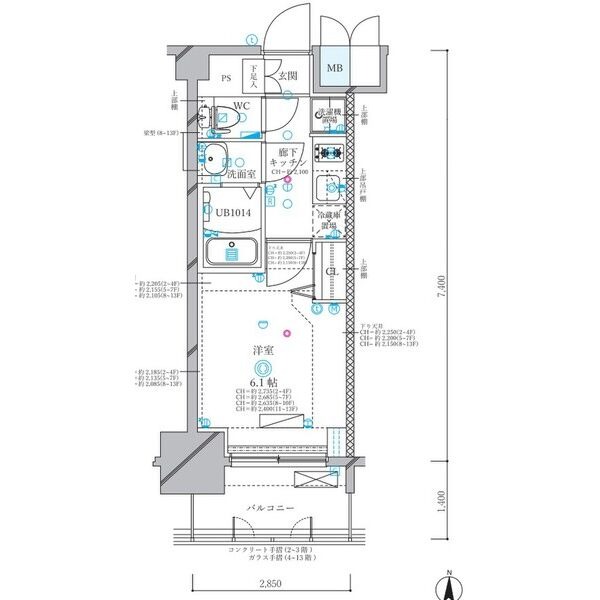 C' 1Kの間取り図