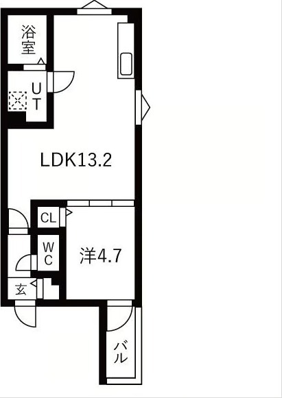 B 1LDKの間取り図