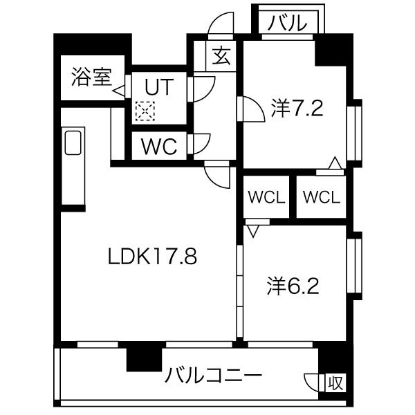 H 2LDKの間取り図