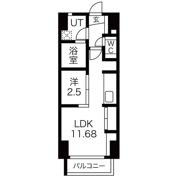 B 1LDKの間取り図