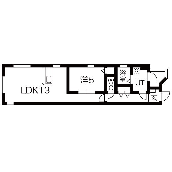 B 1LDKの間取り図