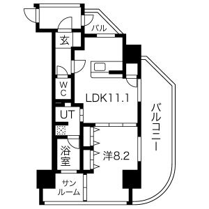 H 1LDKの間取り図
