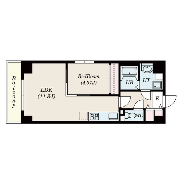 B 1LDKの間取り図