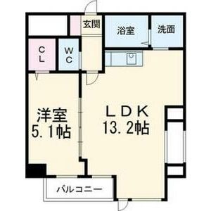 C 1LDKの間取り図