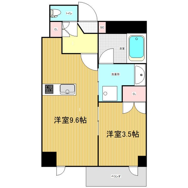 B 1LDKの間取り図