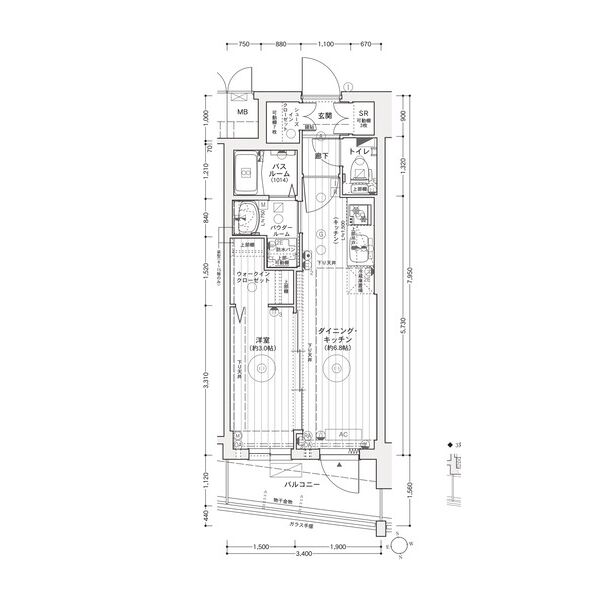 D 1DKの間取り図