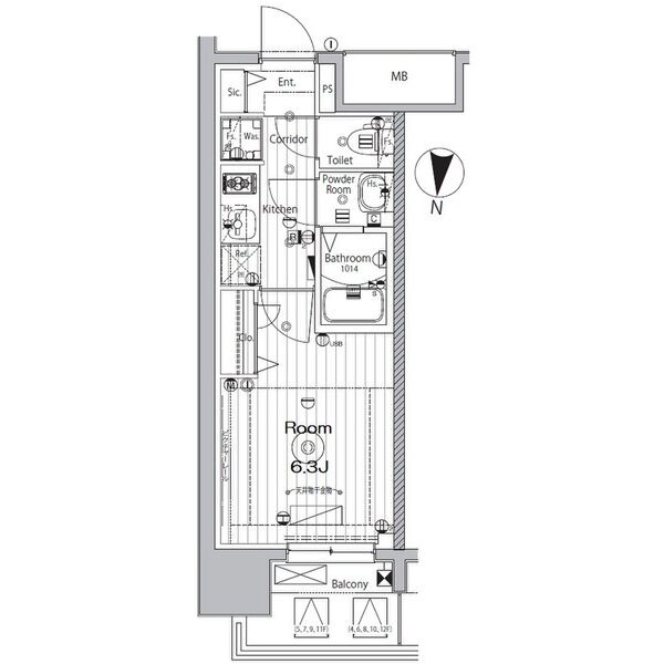 D 1Kの間取り図