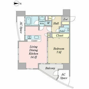 E 1LDKの間取り図