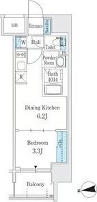 D' 1DKの間取り図