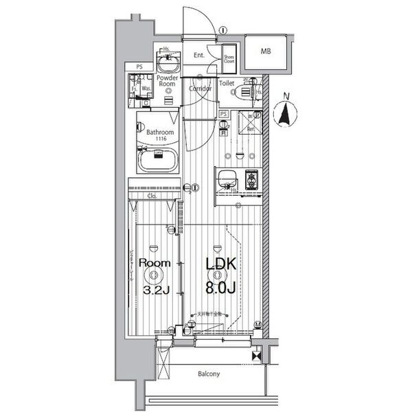 A 1DKの間取り図