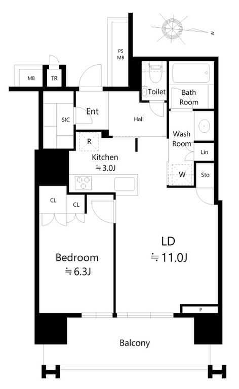 L 1LDKの間取り図