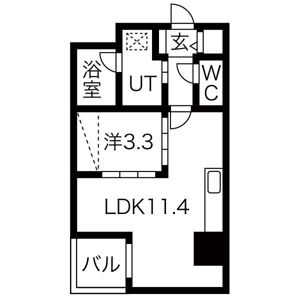 D 1LDKの間取り図