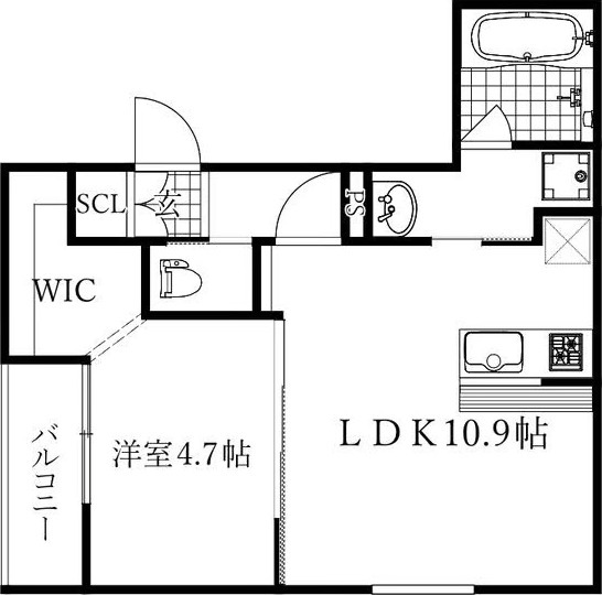 C 1LDKの間取り図