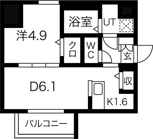 A 1DKの間取り図