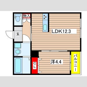 B 1LDKの間取り図
