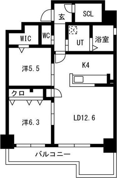 B 2LDKの間取り図