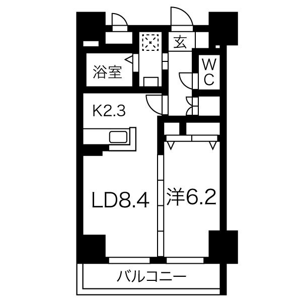 1202 1LDKの間取り図