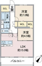 B 2LDKの間取り図