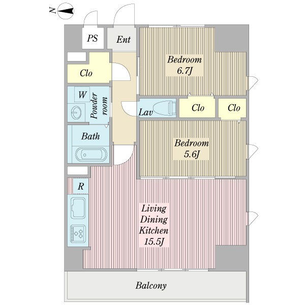 B 2LDKの間取り図