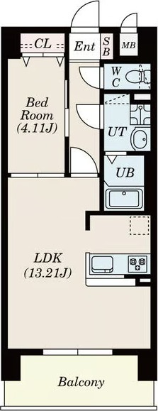 B 1LDKの間取り図
