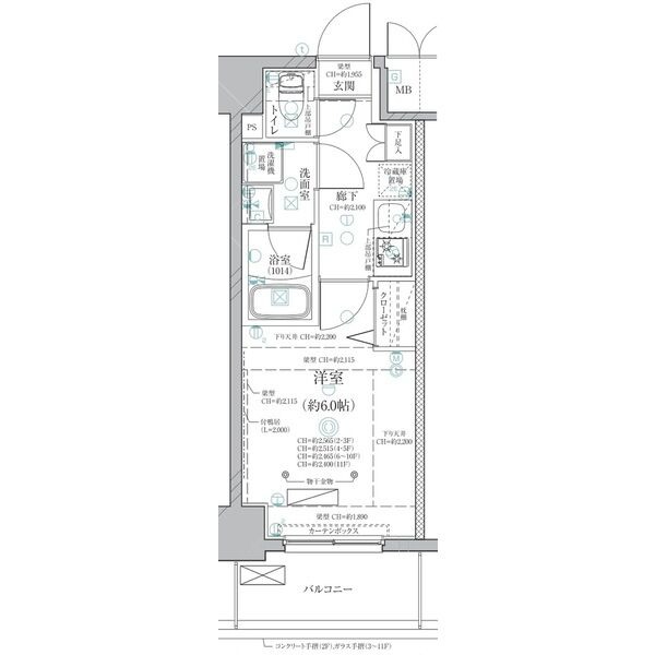 B1' 1Kの間取り図