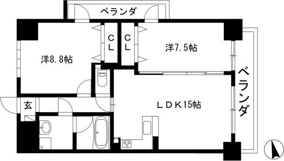 B 2LDKの間取り図