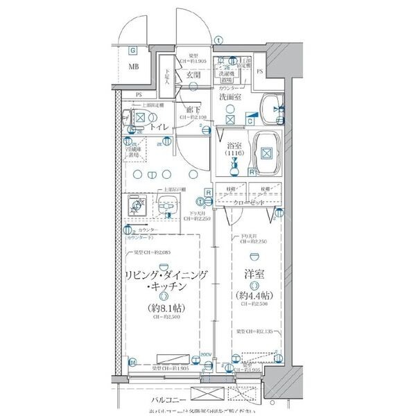 E' 1LDKの間取り図